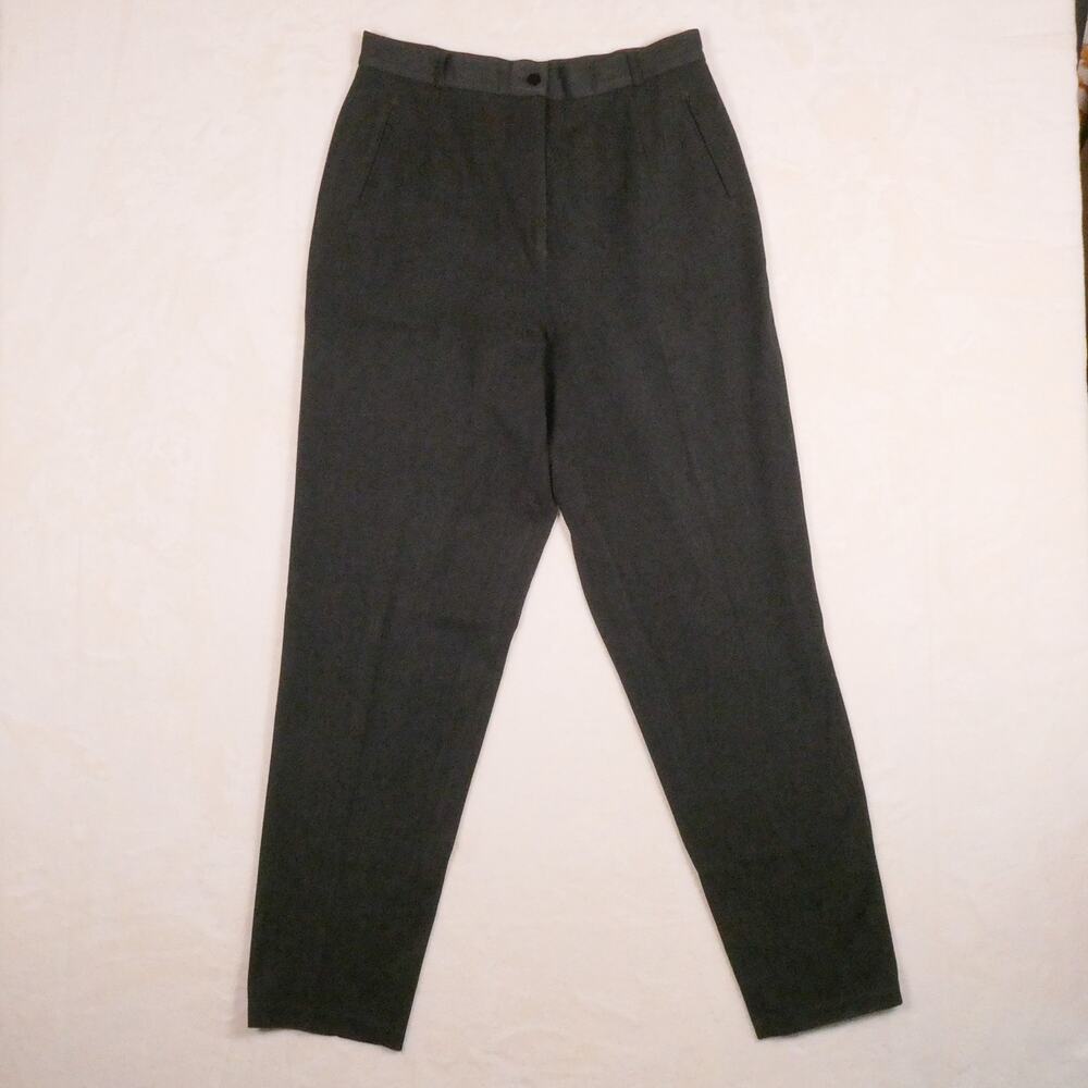 Vintage Foxcroft NYC Tapered Leg Grey Trousers Size 12 Made in USA Stretch Y2K